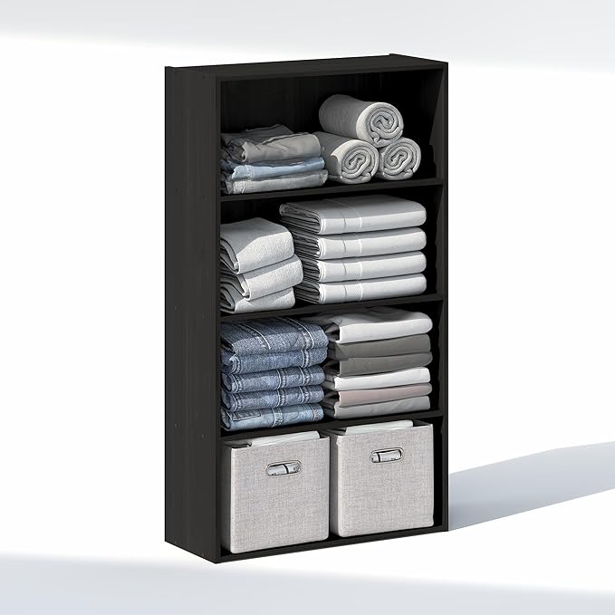 Furinno Reed Closet Organizers and Storage, 4-Tier Closet Organizer, Open Shelf Closet Storage, for Wardrobe, Bedroom, Living Room, Espresso