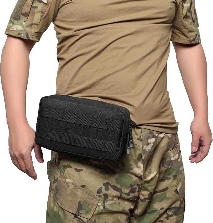 2 Pack Tactical Molle Admin Pouch with US Flag Patch and Keychain - Utility Laser Cut Tactical EDC Tool Pouch Bag Horizontal Modular Pouches Utility Tool Pouch