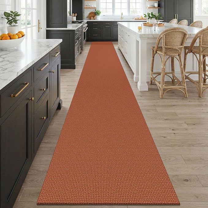 KOZYFLY Orange 2.5'x20' Runners Rugs for Hallway, Extra Long Washable Runner Rug, Woven Non Slip Kitchen Runner, Cotton Entryway Rug, Floor Carpet for Entry, Aisle, Hall, Burnt Orange/Tan