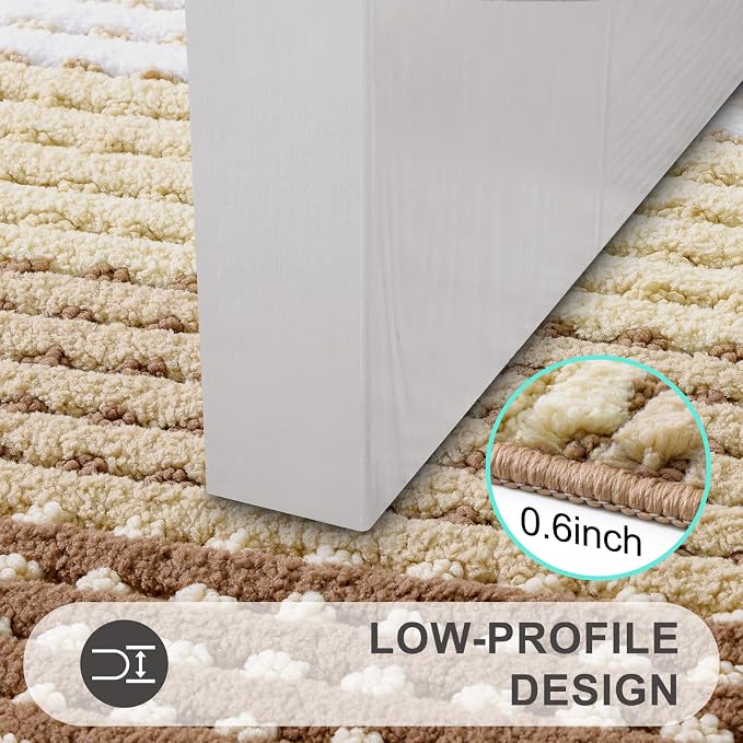 Kitinjoy Indoor Outdoor Door Mat, 30x17 Non-Slip Absorbent Dirt Trapper, Low-Profile Washable Inside Entrance Front Floor Mat, Sturdy Soft Entry Dotted Ombre Doormats for Entryway, Light Brown