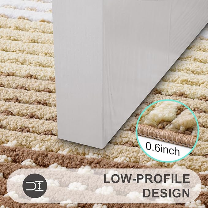 Kitinjoy Indoor Outdoor Door Mat, 32x20 Non-Slip Absorbent Dirt Trapper, Low-Profile Washable Inside Entrance Front Floor Mat, Sturdy Soft Entry Dotted Ombre Doormats for Entryway, Light Brown