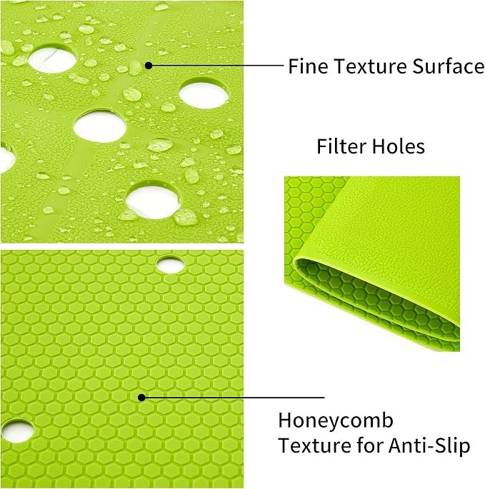 Webos Shower Mat for Textured Surface：Silicone Non Slip Shower Mat Without Suction Cups Foldable - Square Bath Mat for Reglazed Tub Textured Shower Floor (Green, 21x21)