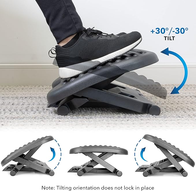 Mount-It! Under Desk Footrest with Foot Pedal Height Adjustment (4.25"–6.75"), Adjustable 30° Tilt Ergonomic Office Foot Rest, Non Slip Massage Surface Foot Stool Under Desk