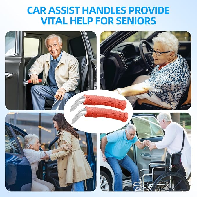 2 Pack Car Handle Assist for Elderly: Vehicle Support Handle - Auto Grab Bar Support Aids - Portable Vehicle Assistance Handles for All Vehicles (Red)