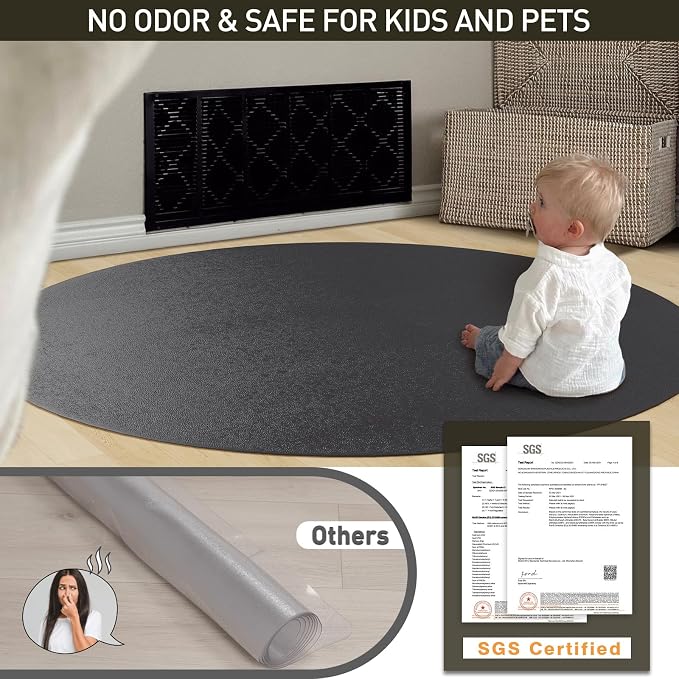 Black Plastic Floor Mat for Under Dining Table, 4ft Round No Slip Waterproof Vinyl Area Rug for Home, Anti-Spill Hard Floor Protector Cover for Living Room, Splat Mat for Under High Chair