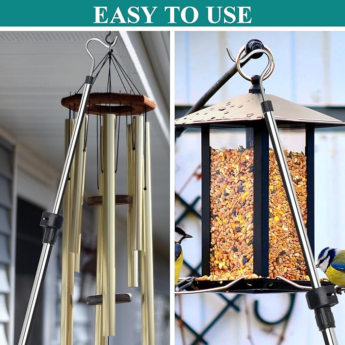 Clothes Hanger Reaching Hook Telescopic Adjustment clothes hook pole Light and can Extend from 37" to 65" with 4.7 "Hook and Sponge Handle.