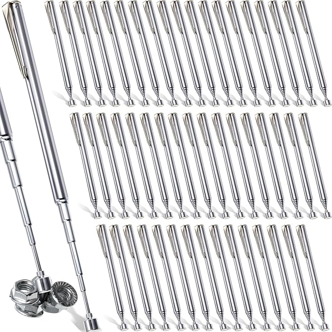 Patelai 48 Pieces Telescoping Magnetic Pick up Tool Grabbers Reacher Tools with Pocket Clip 25 Inch Telescopic Retrieving Magnet Gift for Man, Father, Mechanic, Handyman, Husband (Silver)