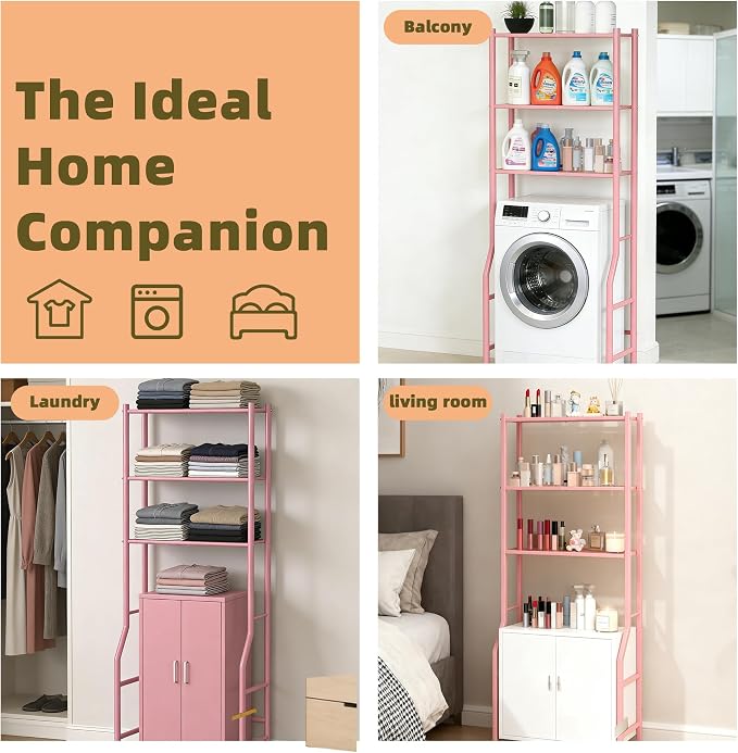 Livilord 3-Tier Over The Toilet Storage Rack, Space Saver Metal Bathroom Shelves, Freestanding Over Toilet Bathroom Organizer for Bathroom/Living Room (Pink)