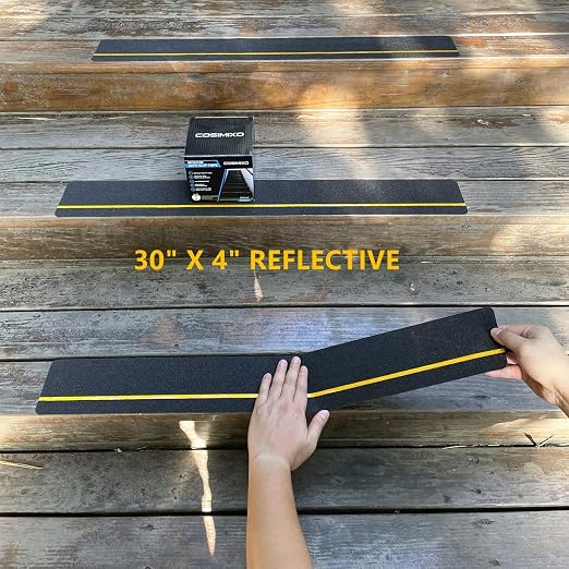 COSIMIXO 4" x 30" 10Pack Anti Slip Stair Tread with Reflective Strips,Best Grip Non Skid Tape,Anti-Skid Tape, High Traction Adhesive for Stairs Step