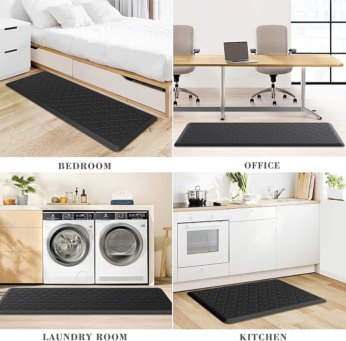 Kitchen Mat [2 PCS] Cushioned Anti-Fatigue Floor Mat, Waterproof Non-Skid Ergonomic Comfort Foam Rugs, Standing Mat for Kitchen, Floor,Office, Sink, Laundry(Black)