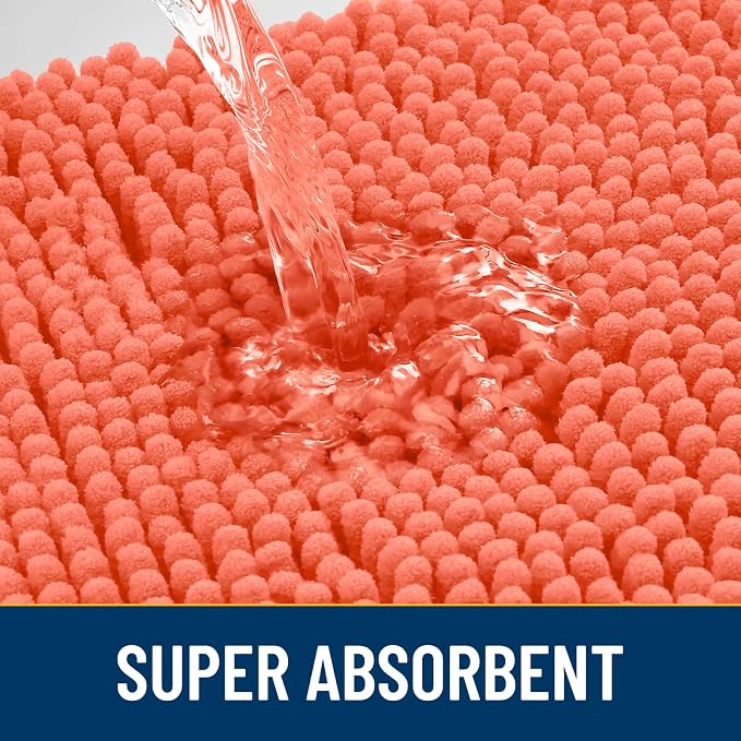 Smiry Dog Door Mat for Muddy Paws 48x30, Absorbent Dirt Trapper, Non-Slip Washable Chenille Entryway Rug for Inside Floor, Coral, Classic Solid