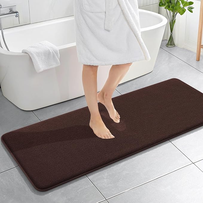 OLANLY Thick Memory Foam Bathroom Runner Rugs 59x20, Extra Soft Absorbent Long Bath Rug, Quick Dry Bath Mats, Non-Slip, Machine Washable Mat for Bathroom, Tub and Shower, Home Decor Accessories, Brown