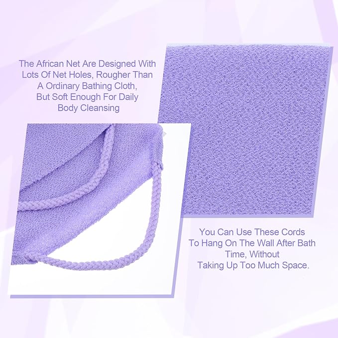 3 Pcs Exfoliating Washcloth with Handles, Double-Sided Back Scrubber Washer for Shower Body Scrub Towel Stretchable Back Washer Shower Towel for Women Bath Showers Exfoliation