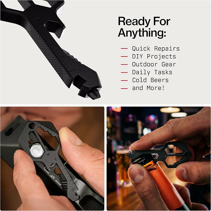 KeySmart Multitool Pro - 18-in-1 Multifunction Key Shaped Tool Pocket Multi-Tool Key Chain Bottle Opener Keychain, Key Multitool Keychain for Men Gift, EDC Gear Keychain, Black, 1 Pack