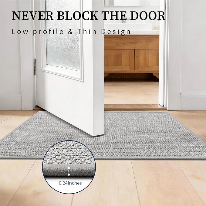 YIHOUSE Long Large Bathroom Rugs Sets 2 Piece, Quick Dry Thin Bath Mat, Non Slip Absorbent Machine Washable, Bath Runner Rug for Tub Sink Home Decor (24"x36" + 24"x59",Gray)