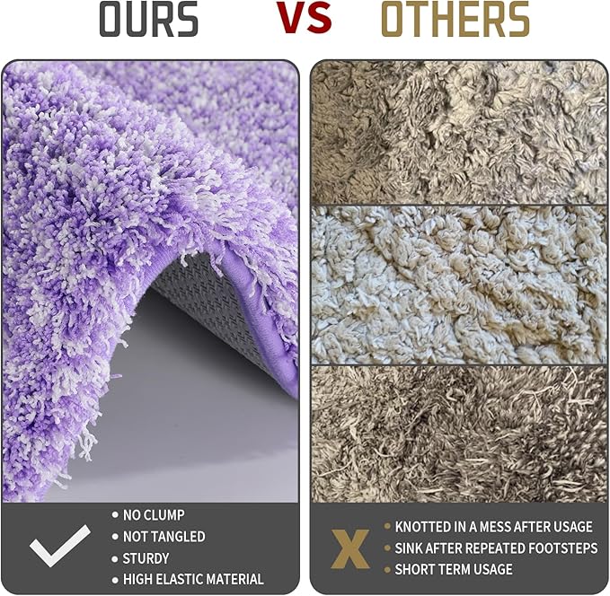Yimobra Bath Rugs for Bathroom 32X20, Ultra Soft and Water Absorbent Bath Mats, Non Slip Plush Shower Mat Outside, Microfiber Thick Matts for Bathroom Floor/Tub, Machine Washable, Purple and White