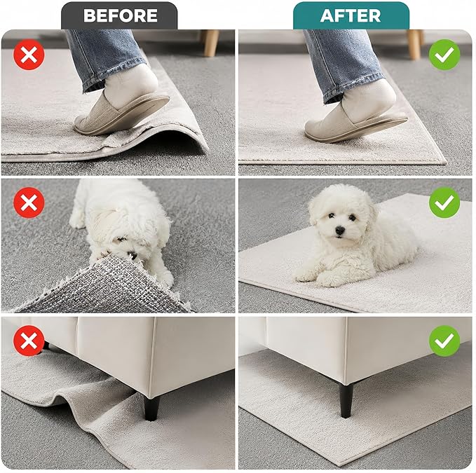 20 PCS Carpet-to-Carpet Rug Corner Grippers, Cloth-Backed Non Slip Pads for Area Rugs Over Carpet, Double-Sided Rug Stoppers Prevent Sliding, Curling & Bunching, Keep Rug Corners Flat (Patented Mesh)