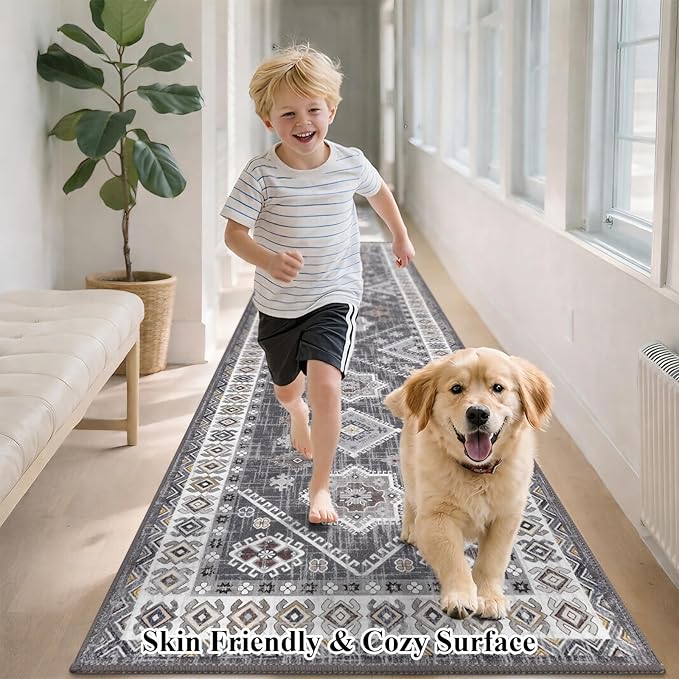 HEBE Washable Kitchen Rugs Runner 24"x60", Non Slip Hallway Runner Rug, Low Pile Entryway Rug Laundry Room Mat Kitchen Carpet Runners for Hallways, Bathroom, Laundry, Bedside Rug