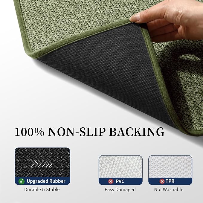 YIHOUSE Green Bathroom Rugs Sets 2 Piece, Quick Dry Thin Bath Mat with Toilet Rug, Non Slip Absorbent Machine Washable, Bath Rugs for Tub Sink Home Decor (17"x24" + 17.5"x24" U-Shaped)
