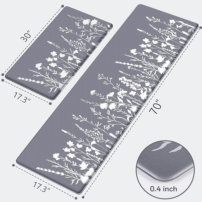 Kitchen Mats for Floor, Kitchen Rugs Sets of 2, Cushioned Anti Fatigue Mats for Kitchen Floor, Non-Slip Kitchen Decor, Water Resistant Kitchen Rug for Home, Kitchen, 17.3"x30"+17.3"x70"