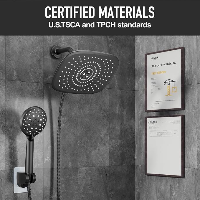 Veken Rain Shower Head with Handheld, High Pressure Rainfall Showerhead Combo with 5 Hand held Water Spray Modes for Bathroom Accessories, Detachable Dual Shower Heads, Matte Black, 10 Inch