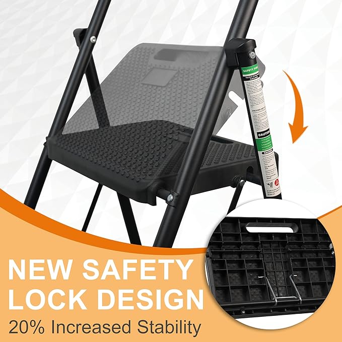 Arbusb Step Ladder, Folding Step Stool with Wide Anti-Slip Pedals, Sturdy Steel Ladder with Handrail, Space-Saving, Portable for Home & Adults, 4 Step Ladder