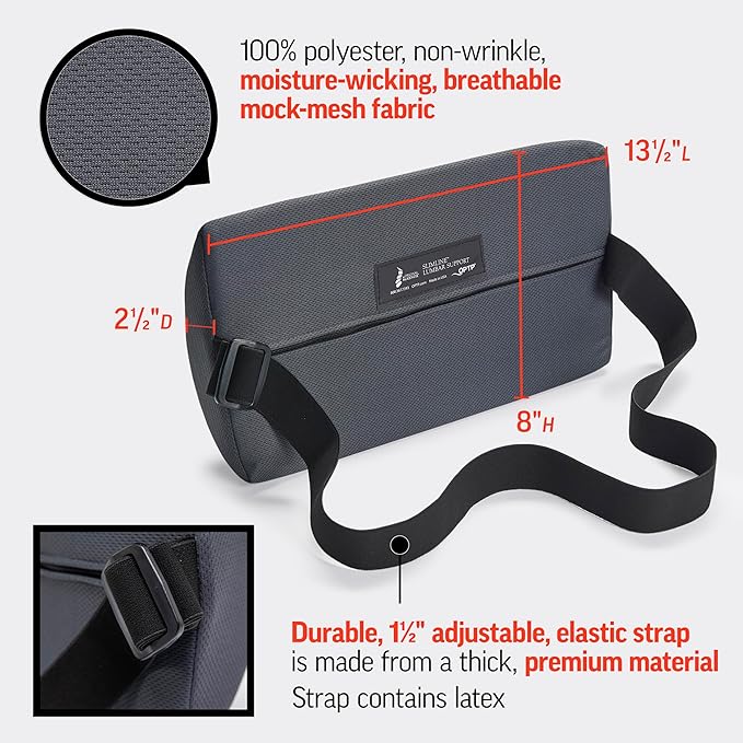 OPTP The Original McKenzie Slimline Lumbar Support – USA-Made Lower Back Support for Office Chair, Car Back Support, and Travel Lumbar Pillow. The Preferred Lumbar Cushion by Physical Therapists.