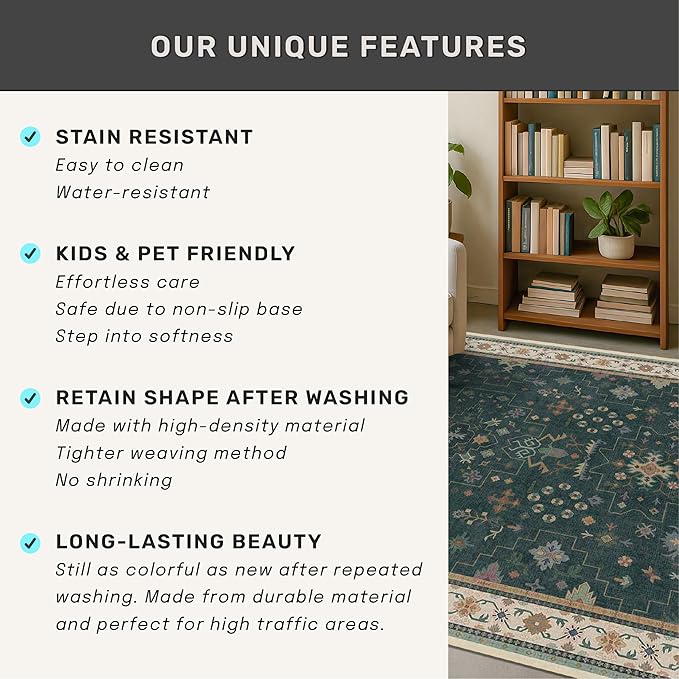 Dark Green Washable Kitchen Runner Rug, 2'6"x8' Wide & Long Non-Slip Rubber Backing Runner for Hallways, Stain Resistant Rugs for Entryway