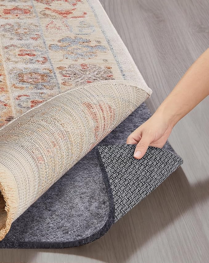 Veken Non Slip Cushioned Rug Pad Gripper 8 x 10 Ft, Felt and Silicone Backing, 1/8 inch Thick Carpet Liner for Hardwood Floors and Finishes, Under Area Rugs Anti Skid Mat, Keep Rugs Safe and in Place
