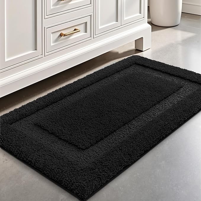 LUMI Ultra Soft Bathroom Rugs Non Slip with Rubber Backing, Absorbent Washable Bath Mat Quick Dry, Upgraded Premium Microfiber Plush Carpet for Bathtub and Shower Floor, Black, 20x32