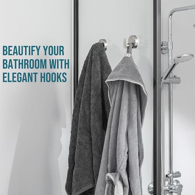 TAILI 304 Stainless Steel Bathroom Suction Hooks for Towel, Bathrobe, Loofah, Patented Strong Suction Cup Holder, No Damage Hanging Glass Shower Wall Hook, Retro High-Rise Design, 2 Pack, Silver