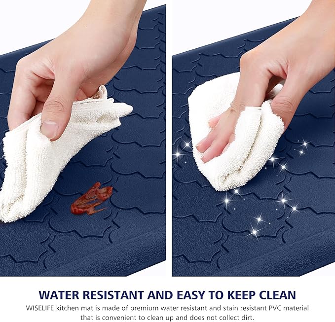 WISELIFE Kitchen Mat Cushioned Anti Fatigue Floor Mat,17.3"x28", Thick Non Slip Water Resistant Kitchen Rugs and Mats,Heavy Duty Foam Standing Mat for Kitchen,Floor,Home,Office,Desk,Sink,Laundry, Blue