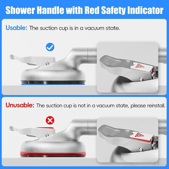 SPECILITE 17 Inch Grab Bars for Bathtubs and Showers 2 Pack Seniors Handles for Elderly Strong Suction Handicap Safety Handrail for Bathroom Toilet Tiles Glass Gray Silver