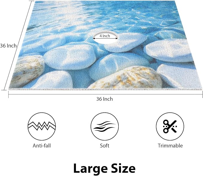 Square Shower Mat, Yonala 36 x 36 Inch Stylish Non Slip Shower Mats for Inside Shower with Central Drain Hole, Soft Trimmable PVC Loofah Anti Slip Shower Mat for Walk in Shower Stall, Quick Drying