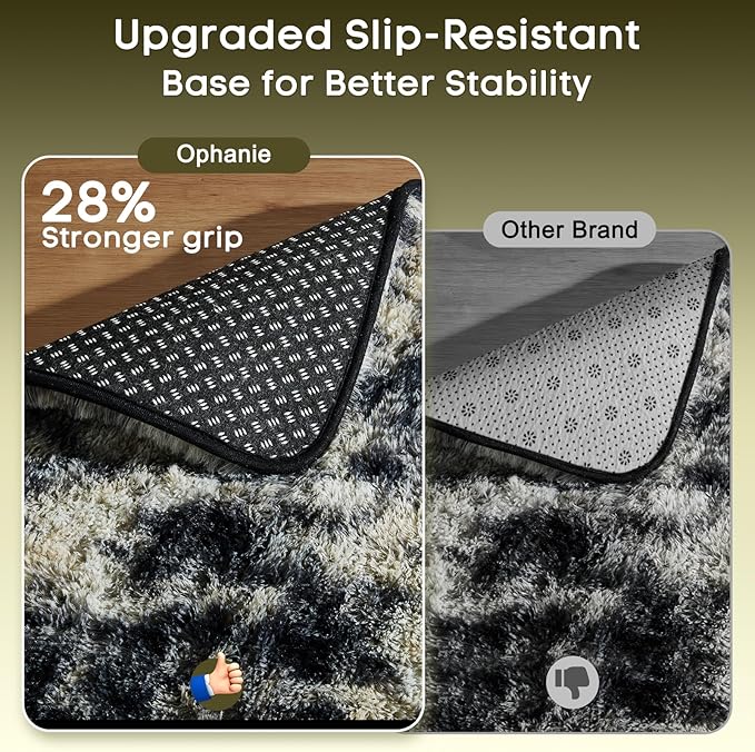 Ophanie 9x12 Black Gold and Grey Area Rugs for Living Room, Large Dark Black Gold Fluffy Shag Fuzzy Plush Soft Carpets, Floor Shaggy Rugs for Bedroom, Carpet for Boys Dorm Nursery Home Decor Aesthetic
