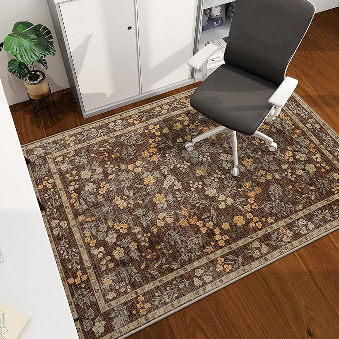 chakme Office Chair Mat for Hardwood Floor, 60"x45" Easy Glide Computer Desk Mat Protector for Rolling Chair Under Desk Rug Nonslip Backing, Machine Wash, (Floral)