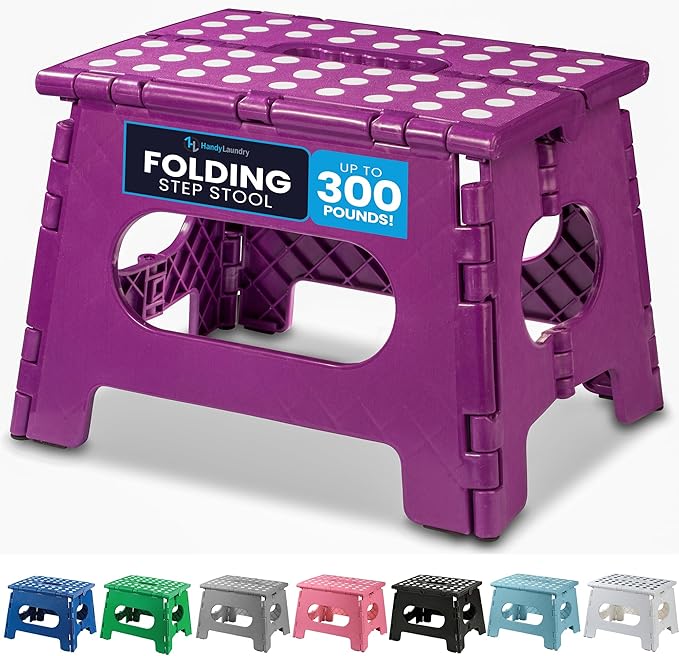 Handy Laundry Folding Lightweight Step Stool - Sturdy Enough to Support Adults - Opens Easy with One Flip - Great for Kitchen, Bathroom or Bedroom (Purple - 9 Inch)