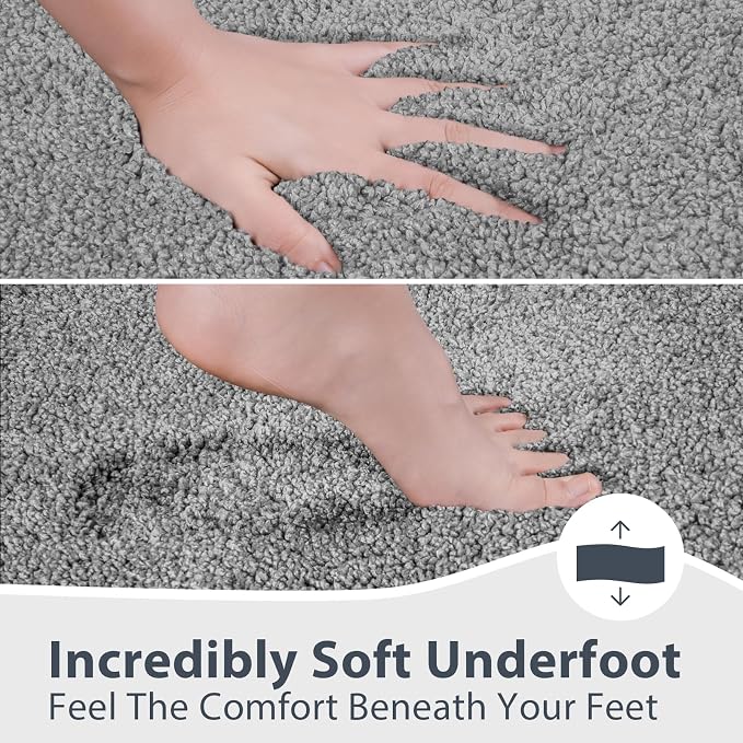 anllugs Bathroom Rugs 30" x 60", Non-Slip Extra Soft Absorbent Bath Rugs, Machine Washable Quick Dry Bath Mats for Bathroom Floor, Shower, Bathtub and Sink, Grey & Dark Grey