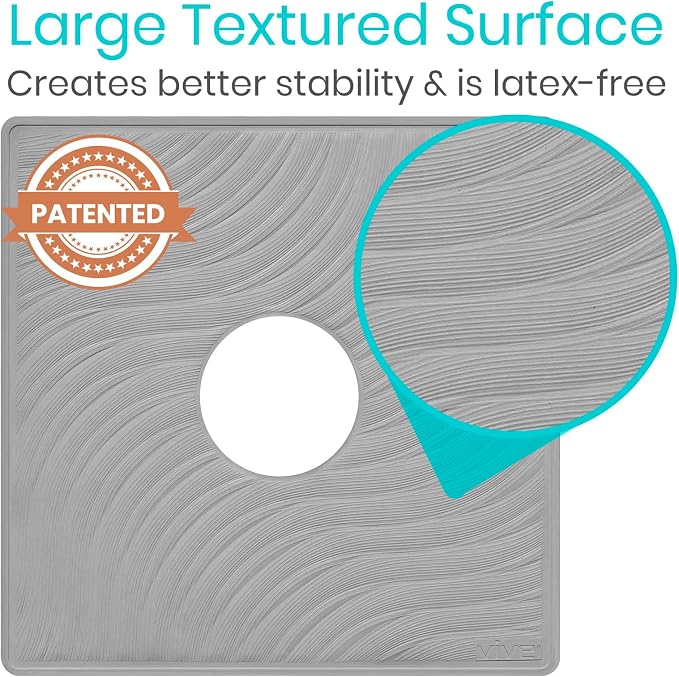 Vive Shower Mat - 22" by 22" Square Non Slip Large Bath Mat for Bathtub - Patented Design - Suction Cup Traction Skid Pad for Stalls Floors Tub - Textured Rubber with Drain Hole