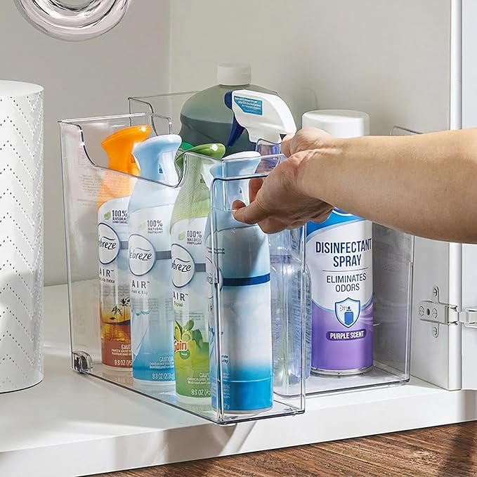 Sorbus Roll Out Bottle Organization Bins - 2 Sizes Pantry Under Sink Organizer with Wheels & Handles - Clear Plastic Organizing Containers for Cleaning Supplies - Kitchen Cabinet Laundry Room Storage