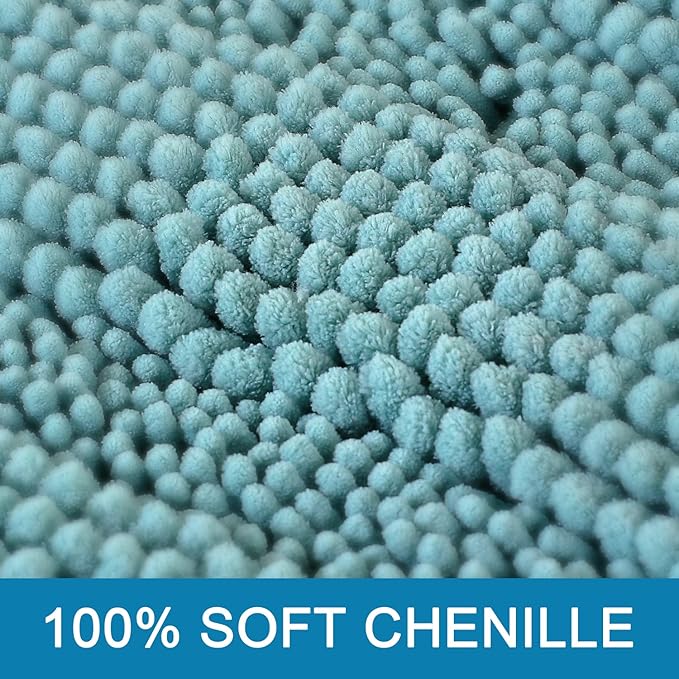 H.VERSAILTEX Bath Rugs for Bathroom Non Slip Bath Mats Extra Thick Chenille Striped Bath Rug Runners 47" x 17" Absorbent Fluffy Soft Shaggy Mats Dry Fast Plush Area Carpet for Bath Room - Aqua Haze