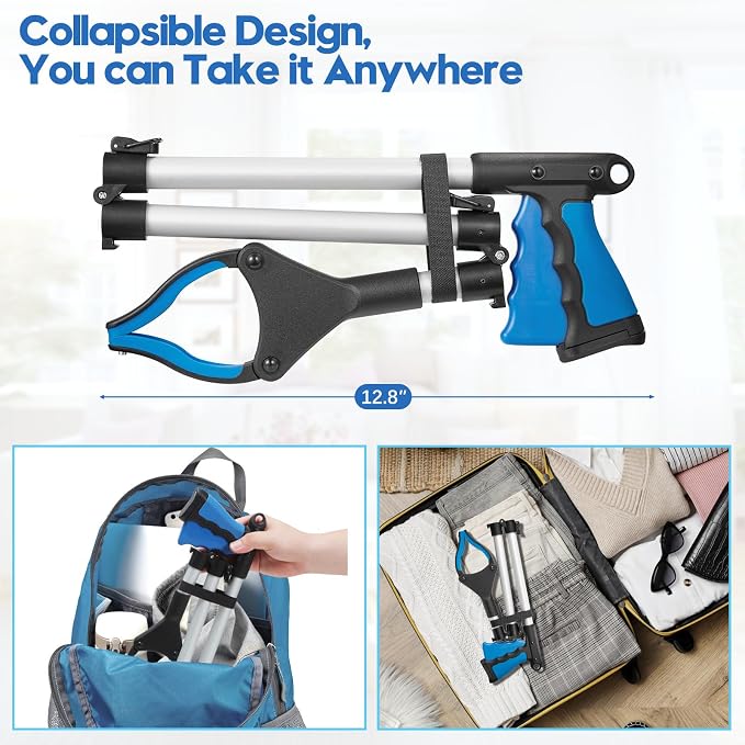 Upgraded 31 Inch Grabber Reacher Tool for Seniors, Trash Picker Upper- Anti Slip Wide Jaw, Stable Center of Gravity, Folds to 12.8 Inch Easy Storage Ideal for Trash Pickup & Surgery Recovery