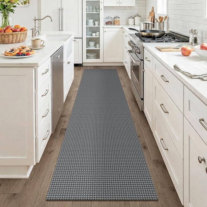 KOZYFLY Cotton Runners for Hallway 2x8, Washable Runner Rug, Woven Non Slip Kitchen Runner, Braided Entryway Rug, Floor Carpet for Foyer, Bedroom, Hall, Grey/Dark Grey