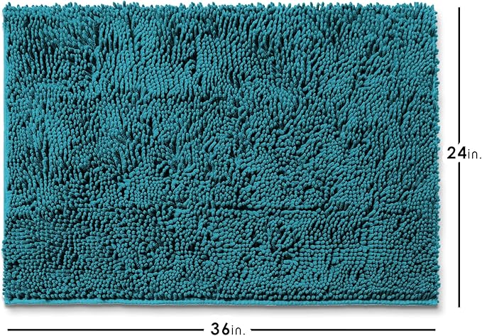 Hearth & Harbor Bathroom Rugs, Chenille Bath Mat - Machine Washable Bath Mats for Bathroom Non-Slip Backing Rubber, Quick Dry Bathroom Mat - Teal 24x36