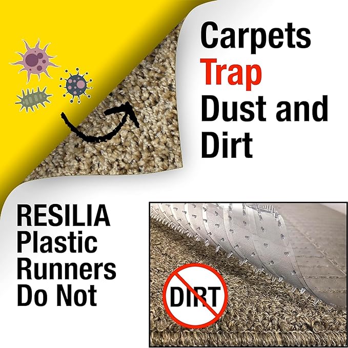 RESILIA Low-Pile Carpet Runner - Non Slip Carpet & Rug Protection, Washable Clear Vinyl Floor Runners, 27 Inches Wide x 75 Feet Long, Made in The USA