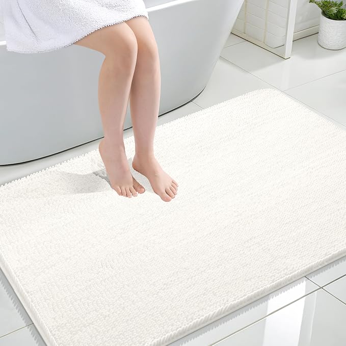 OLANLY Large Bathroom Rugs 47x32, Extra Soft Absorbent Chenille Bath Rugs, Rubber Backing Quick Dry, Machine Washable Bath Mats for Bathroom Floor, Tub and Shower, Home Decor Accessories, Ivory
