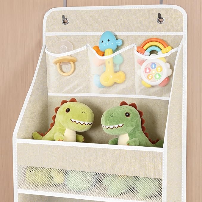 Univivi 6-Shelf Over Door Hanging Organizer Fabric Baby Door Storage with 5 Extra Large Capacity Pockets Behind the Door Hanging Storage Organizers Easy Install Door Storage for Baby Essential (Beige)