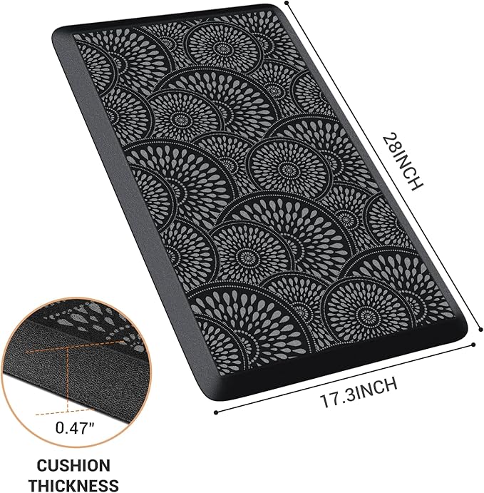 Mattitude Kitchen Mat, 17.3x28in Heavy Duty Ergonomic Comfort Foam Standing Desk Mat, Waterproof Non-Slip Standing Mats and Rugs for Kitchen, Office, Laundry, Black