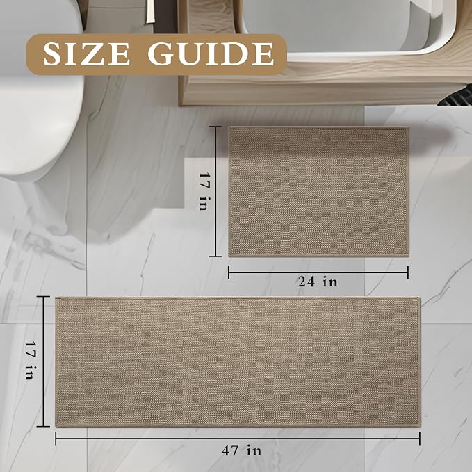 YIHOUSE Brown Bathroom Rug Sets 2 Piece, Dark Beige Absorbent Bath Mat, Non Slip Washable Quick Dry Thin Bath Rugs for Bathroom Floor and Toilet