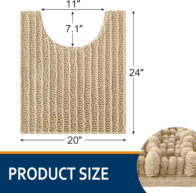 Smiry Bathroom Toilet Rugs U Shaped 24x20, Extra Soft Absorbent Non Slip Rubber Backing Chenille Contour Bath Rugs for Toilet, Machine Washable Contoured Bath Mats, Beige